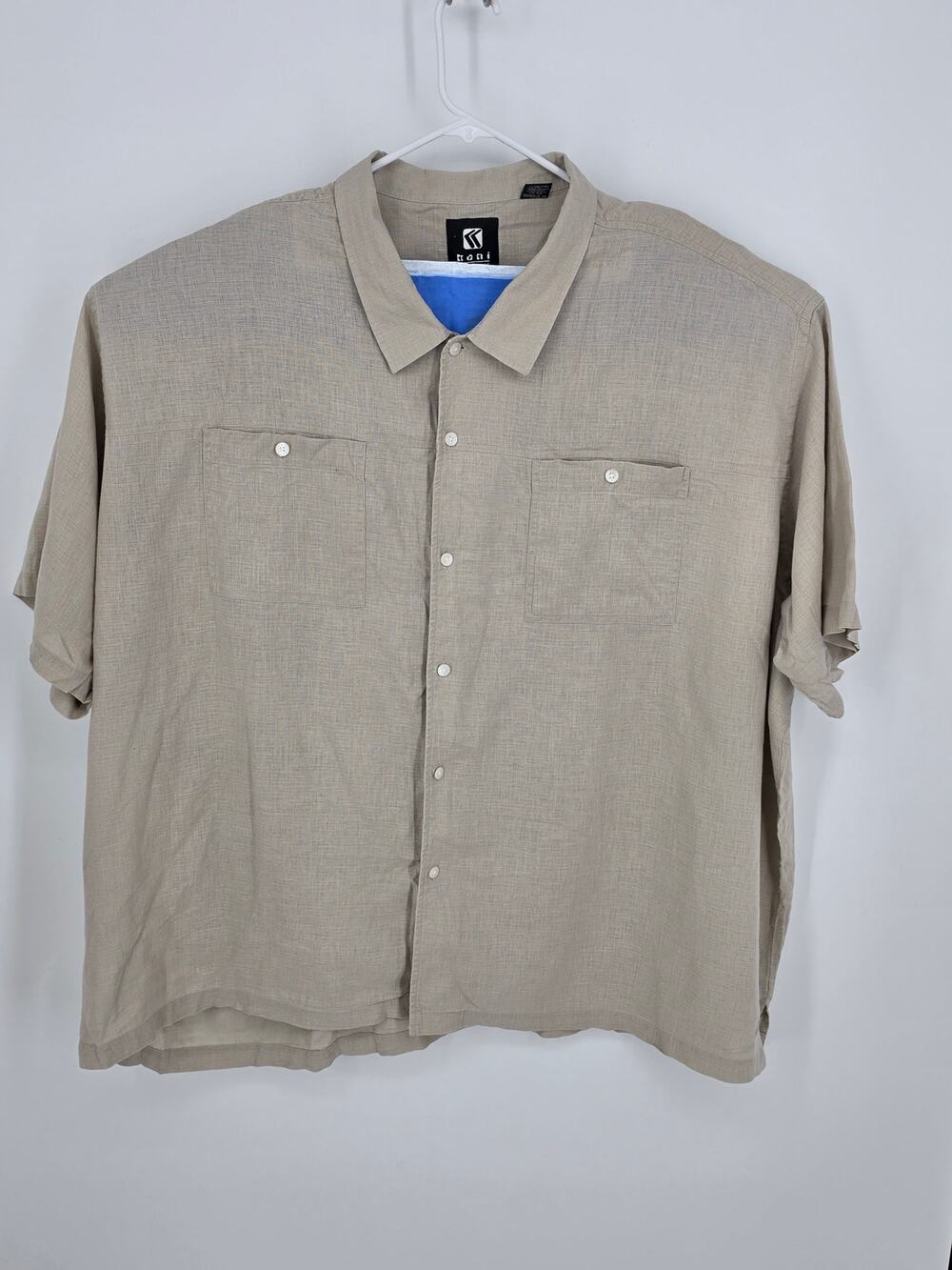 Karl Kani Shirt Mens 6X Beige Linen Blend Short Sleeve Button Up Casual